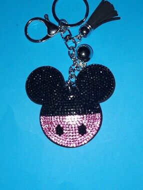 New! Rhinestone Minnie Mouse Pink & Black Keychain